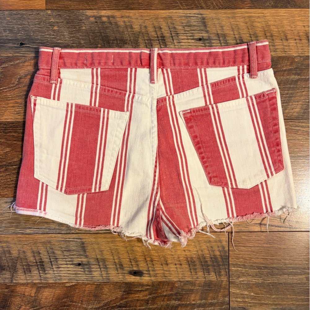 Frame Denim Red and Cream Striped High-Rise Jean Shorts - Picture 4 of 5